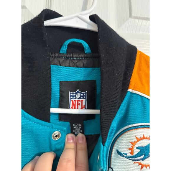NFL Miami Dolphins Varsity Racing Canvas Oversized Jacket Orange Teal Sz: XL - Picture 3 of 7